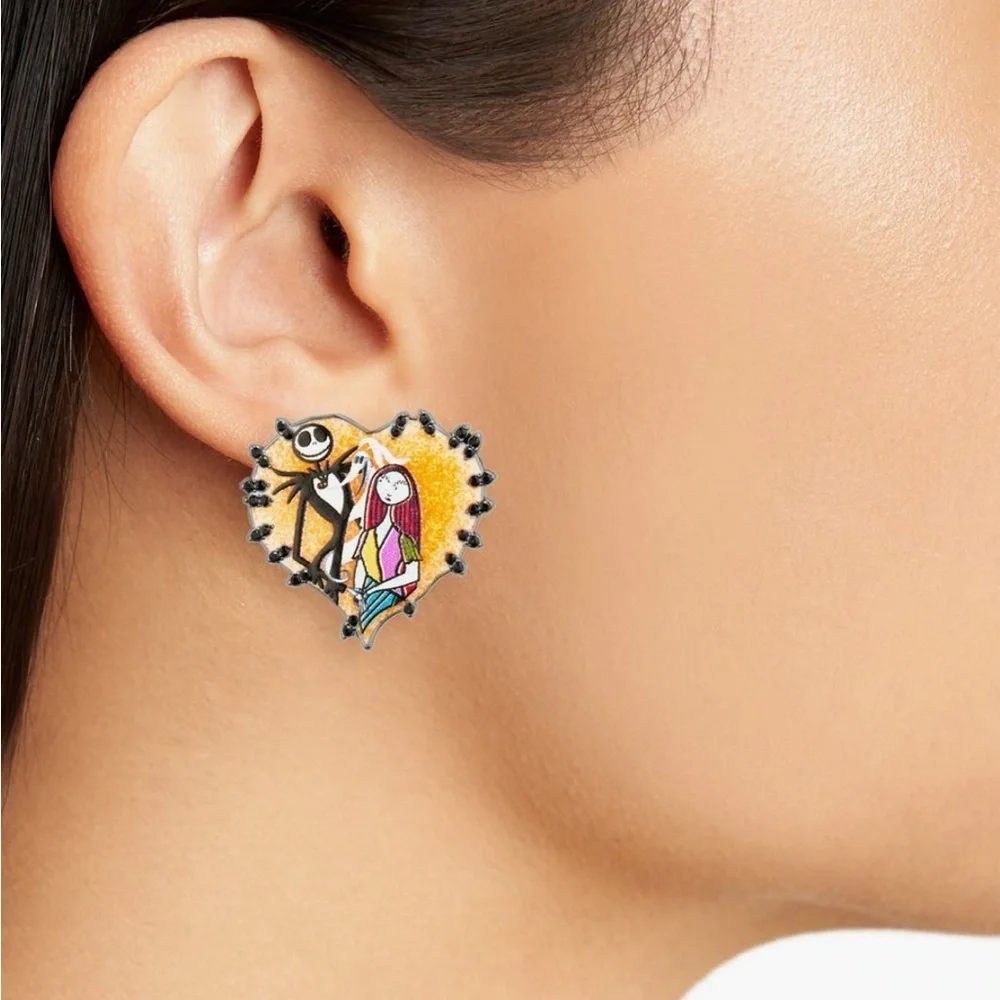 BaubleBar Nightmare Before Christmas Jack Sally Heart earrings NWT